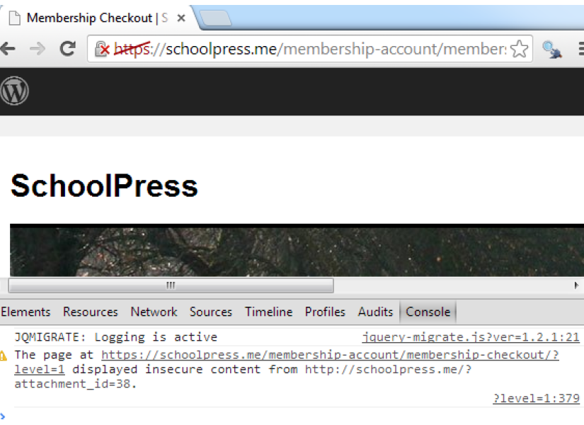 An SSL error in the Chrome Developer Tools Console. Use the Chrome Developer Tools Console to find SSL errors, or use the Nuclear Option to avoid them.