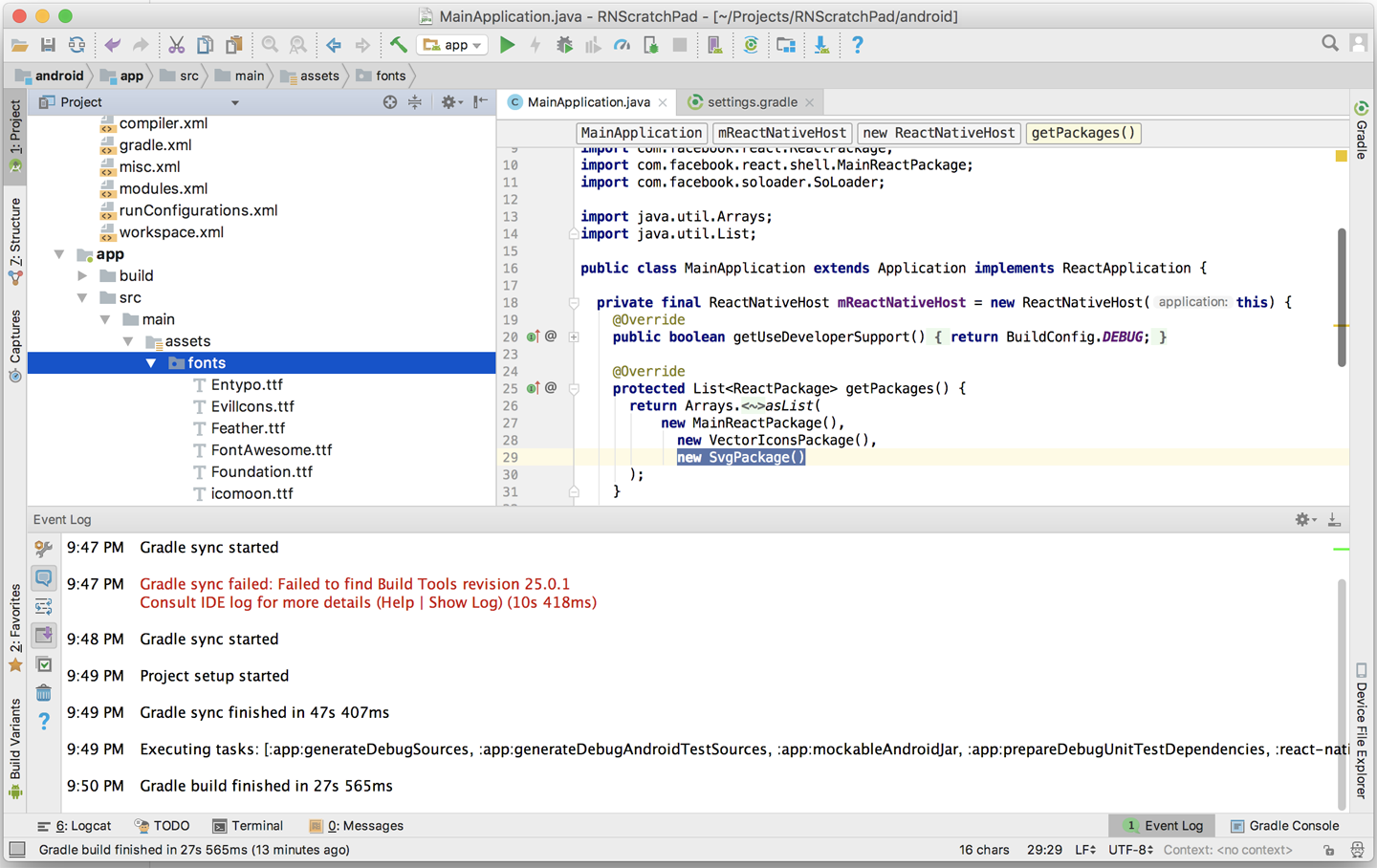 Fonts in the assets/fonts folder will become available to the app.