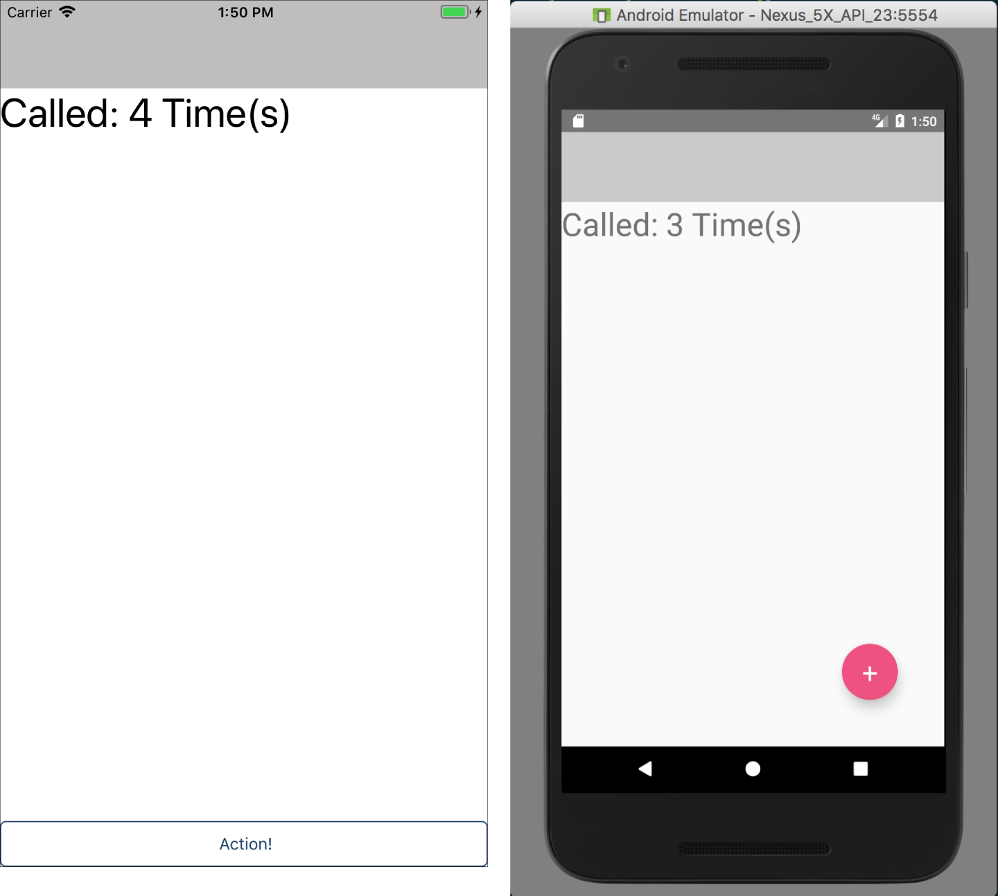 The bottom button follows typical button designs for iOS; in Android, there is a Floating Action Button