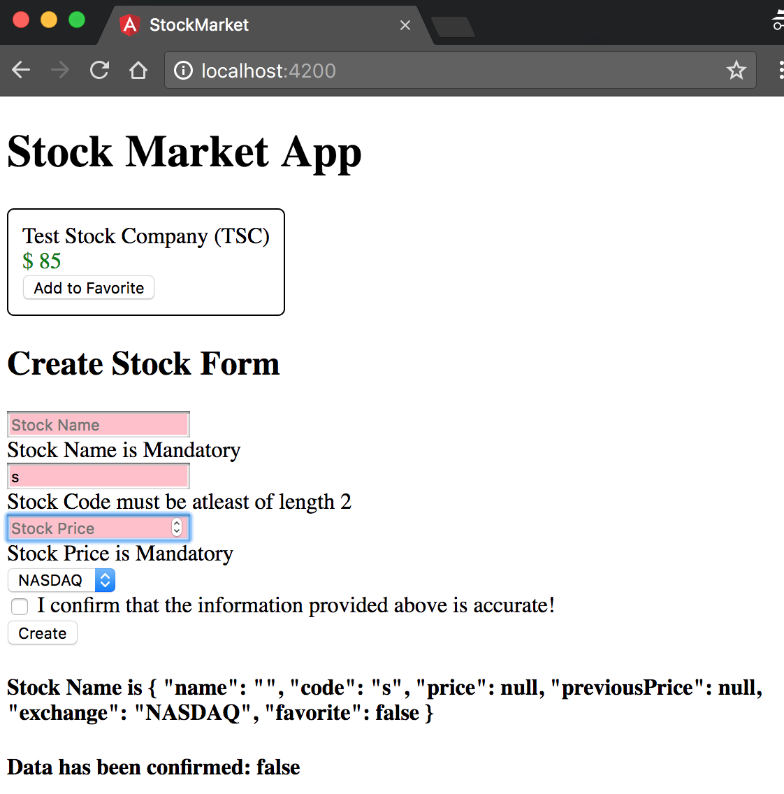 Check form control validity in Angular