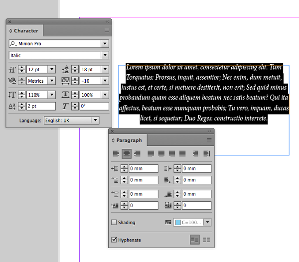 Text formatting in Adobe InDesign