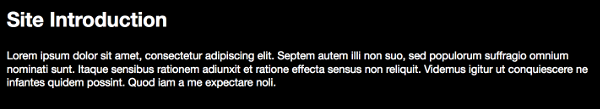 The site’s intro text resized