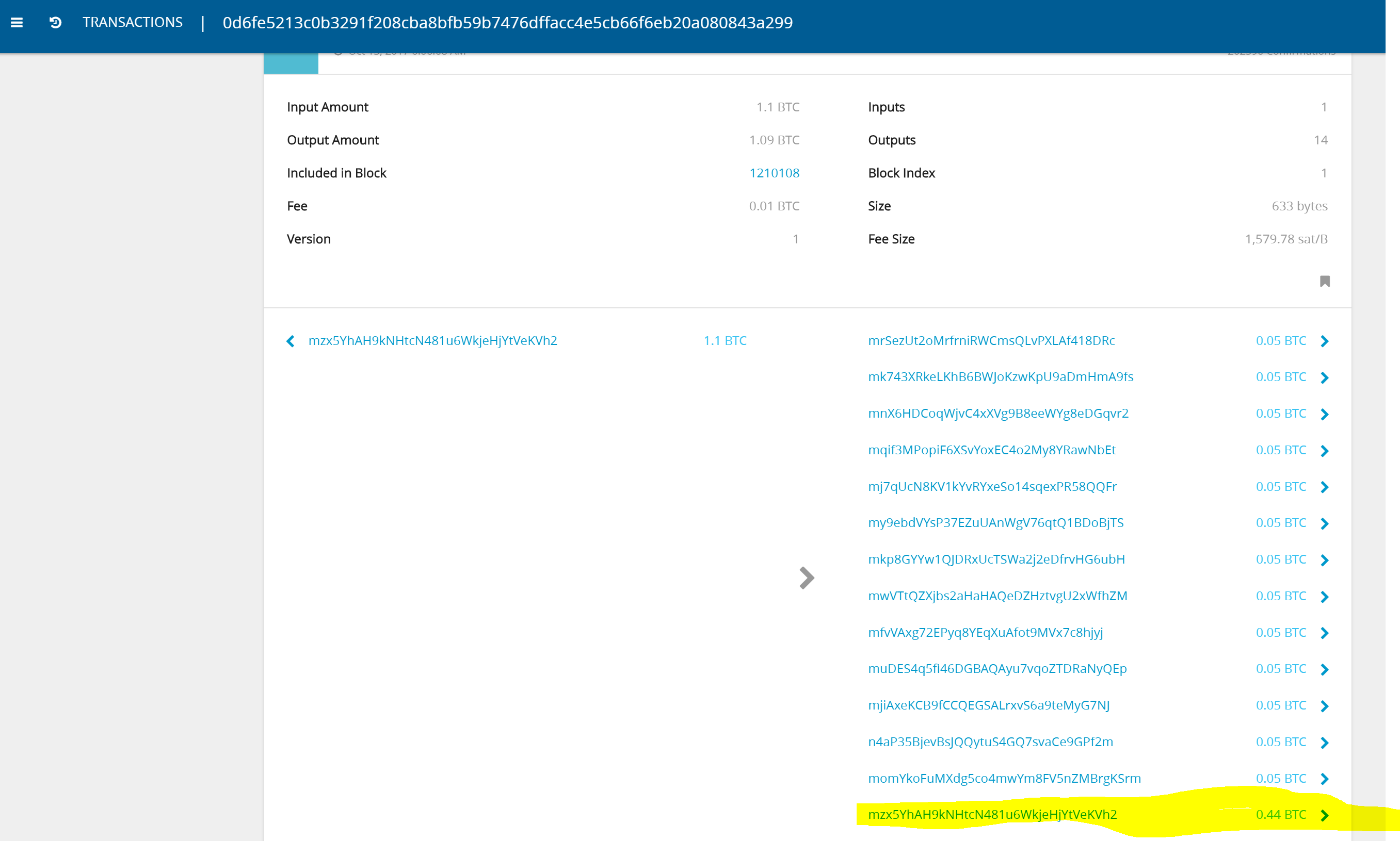 Transaction seen on the blockchain