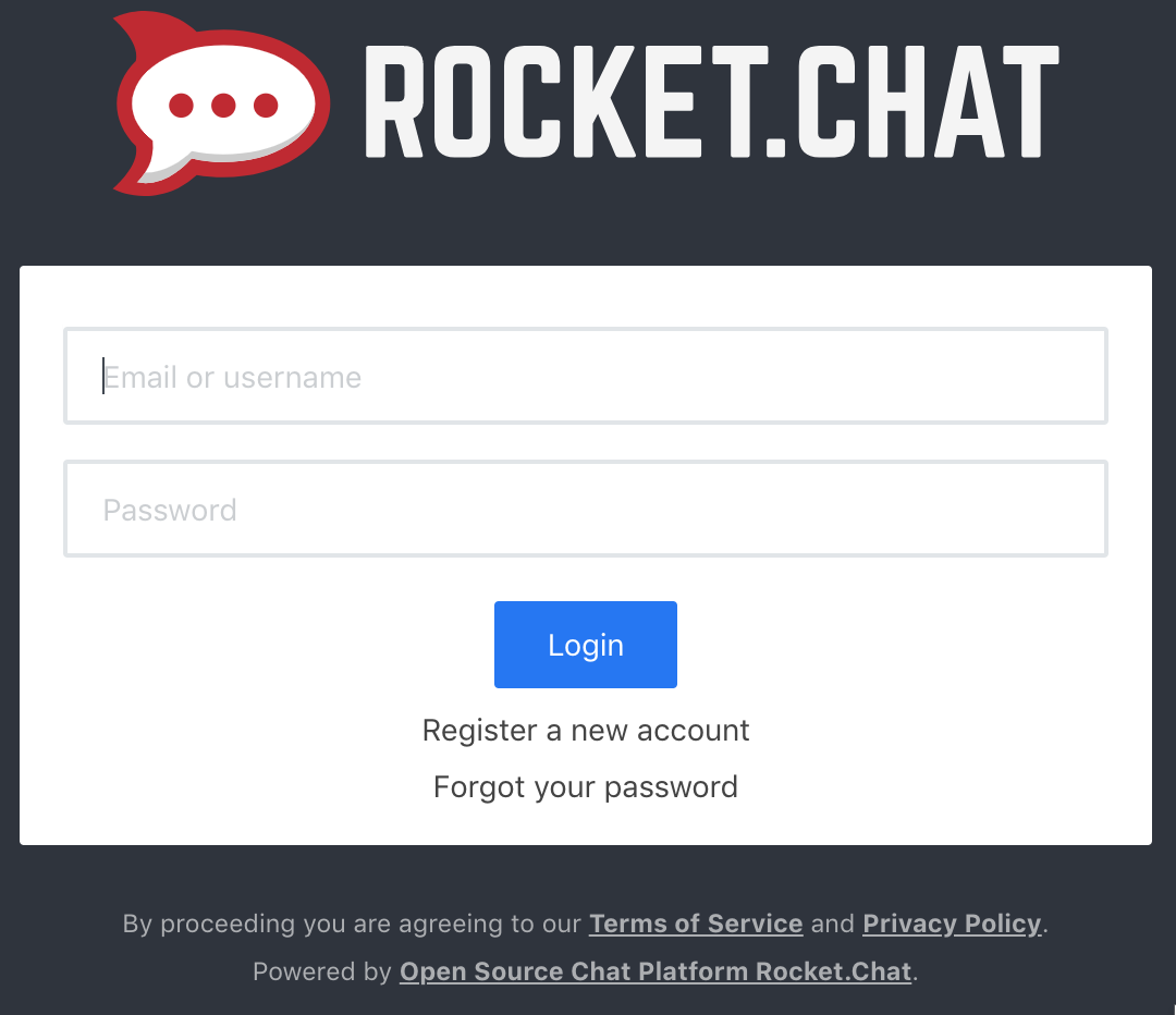 Rocketchat Login Screen