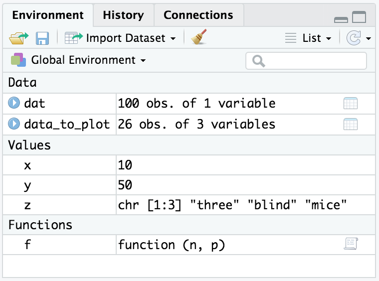 Environment Panel in R Studio