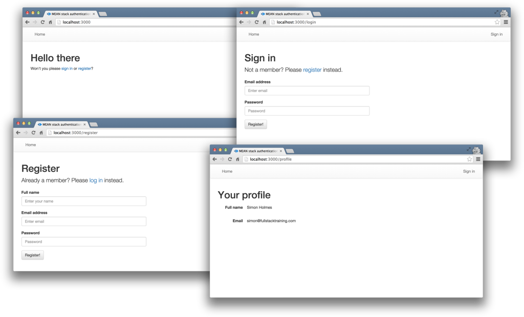 Screenshots of the app
