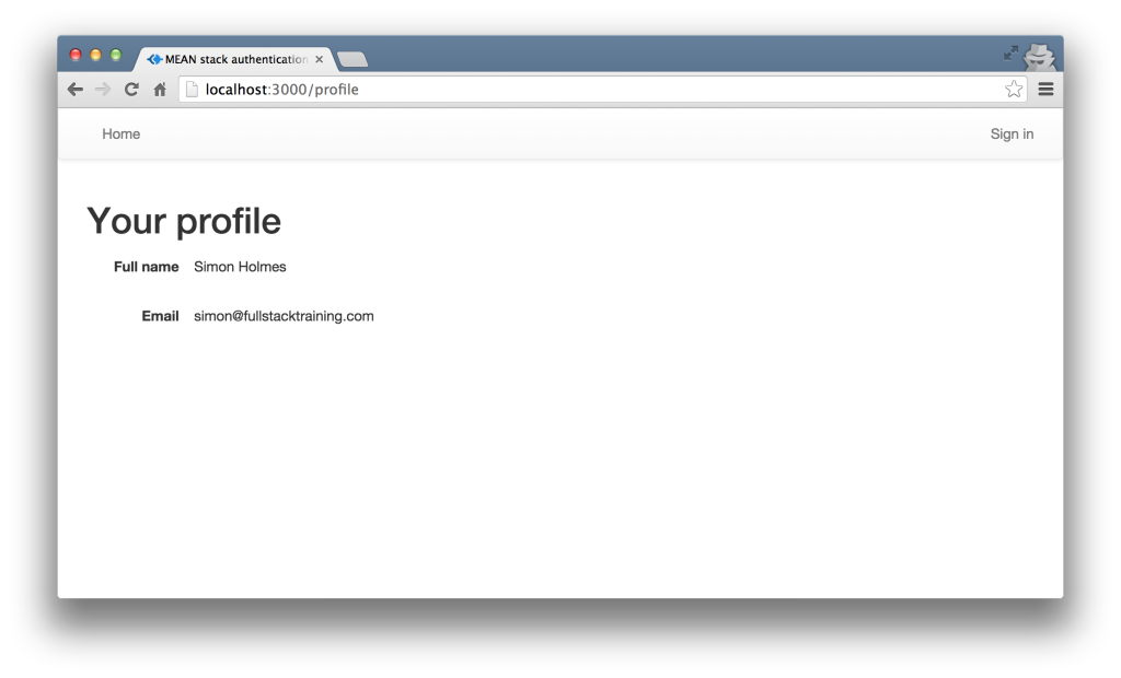 Screenshot of the profile page