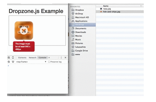 Displaying errors with DropzoneJS