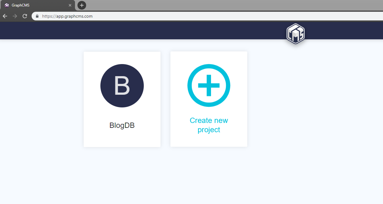 The GraphCMS main dashboard