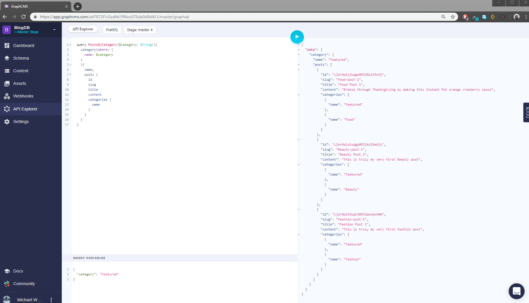 A GraphCMS query example