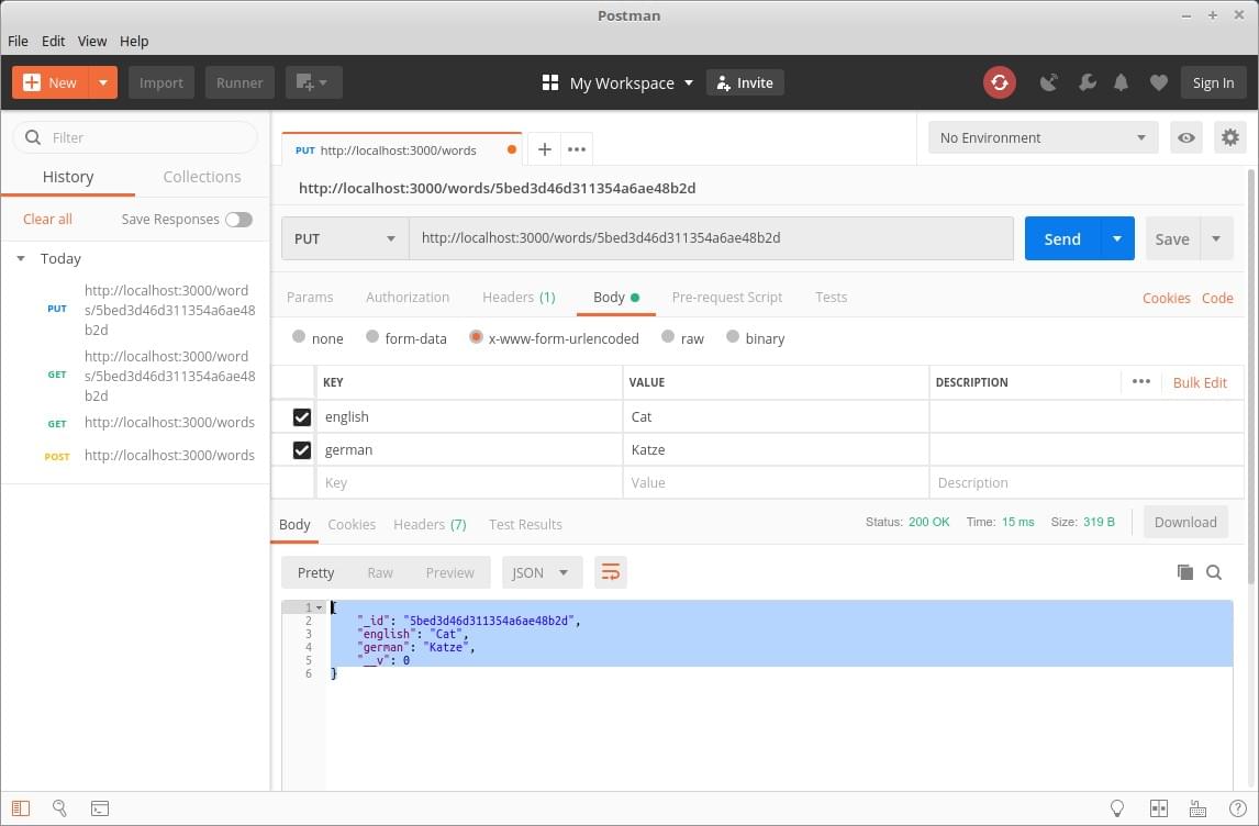Postman - a successful PUT request