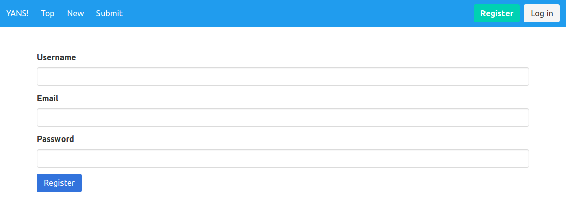 The registration page