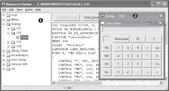 The Resource Hacker tool display for calc.exe