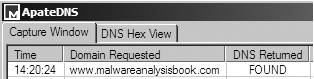ApateDNS request for www.malwareanalysisbook.com