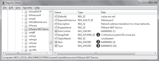 Registry entry for VMware NAT service