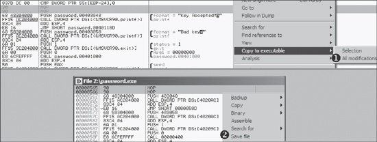 Two-step process for copying a live memory patch to an executable on disk