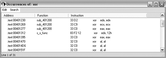 Searching for XOR in IDA Pro