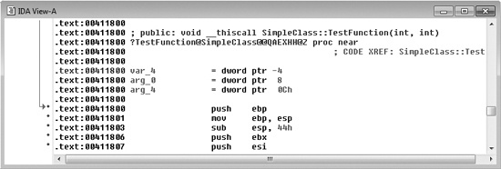 IDA Pro listing of a demangled function name