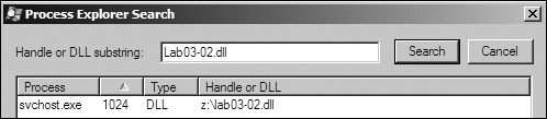 Searching for a DLL in Process Explorer