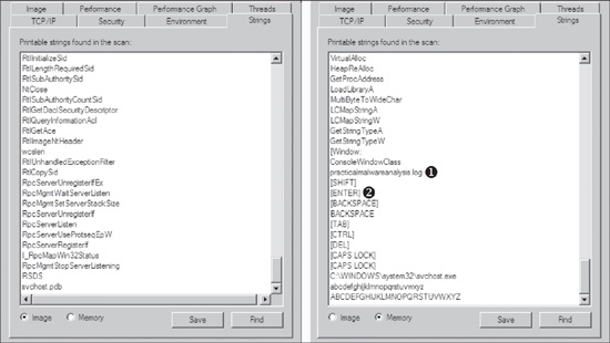 Process Explorer shows strings that are not normally contained in svchost.exe.