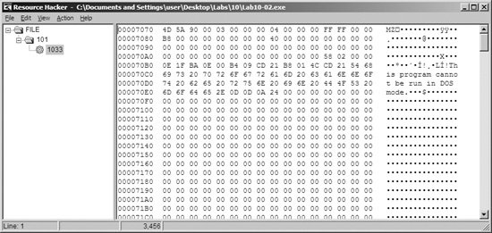 An executable file stored in the resource section of Lab10-02.exe