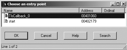 PEview displaying a TLS section for