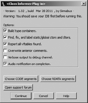Class Informer options dialog
