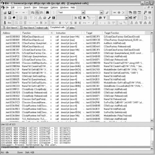 Completed Call List from jscript.dll
