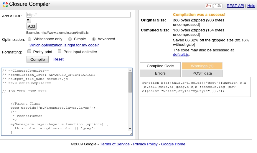 Time for action – playing with Closure Compiler