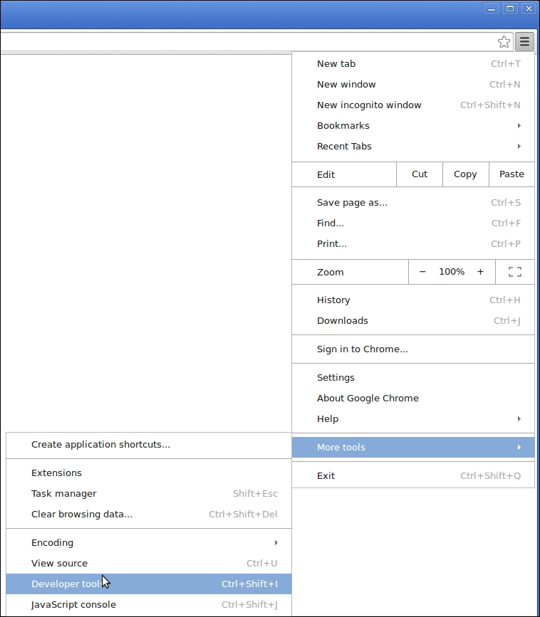Time for action – opening Chrome Developer Tools