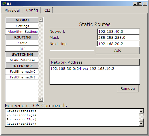 Static routing with GUI