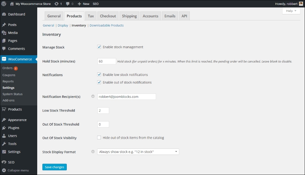 The Products Settings Tab