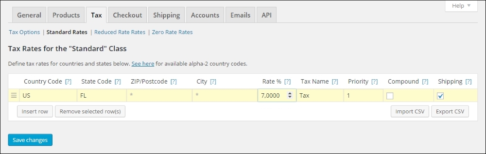 The Tax settings tab