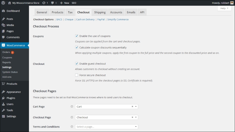 The Checkout Settings Tab