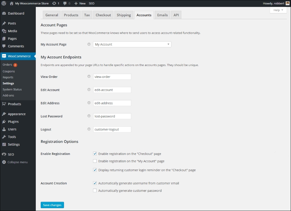 The Accounts Settings Tab
