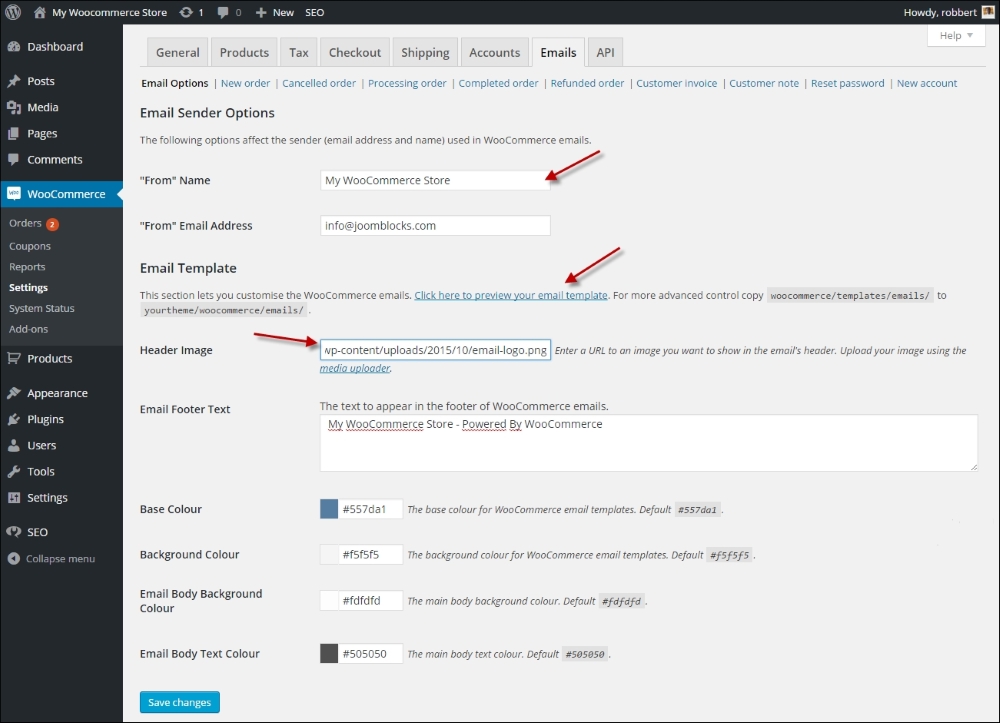The Email Settings Tab