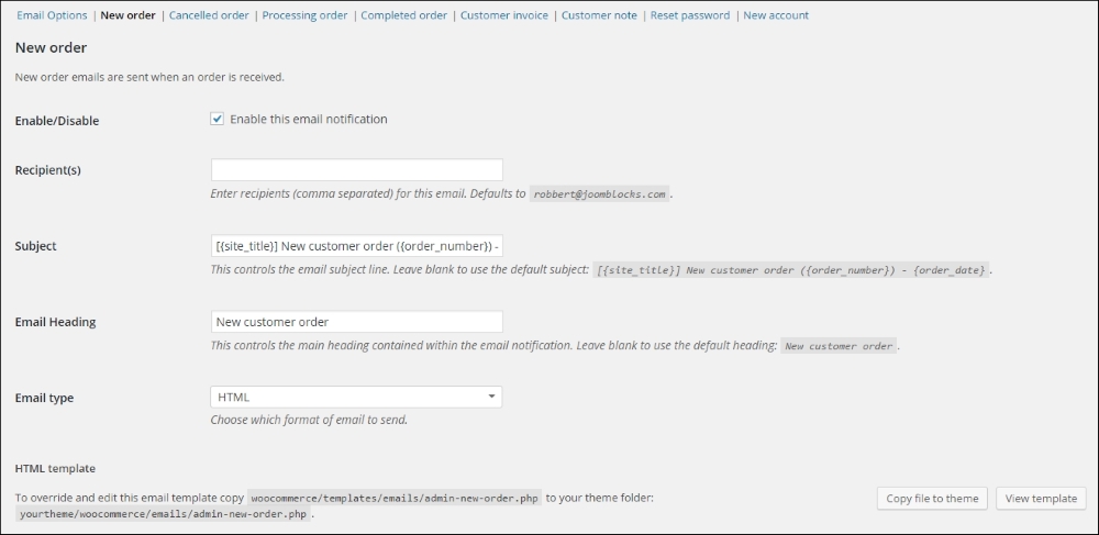 The Email Settings Tab
