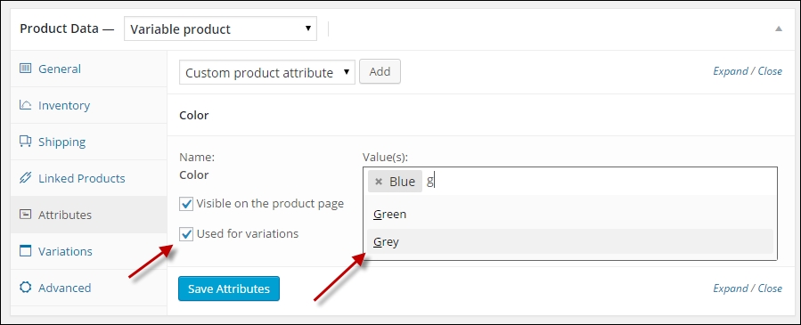 Setting up variable and grouped products