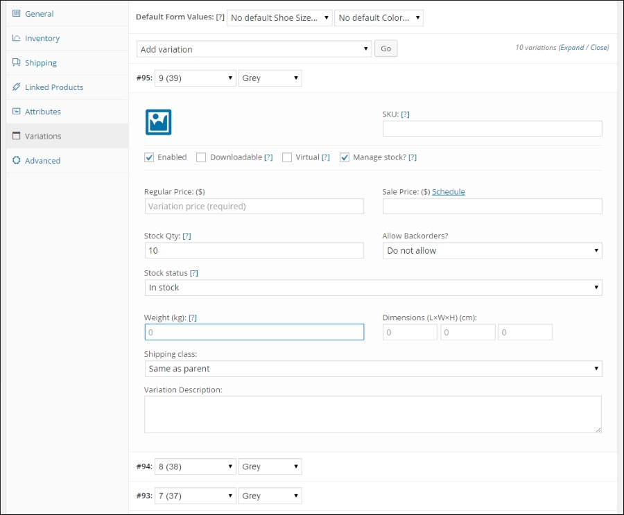 Setting up variable and grouped products