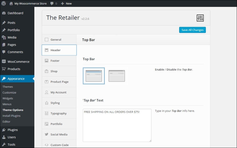 Working with theme settings