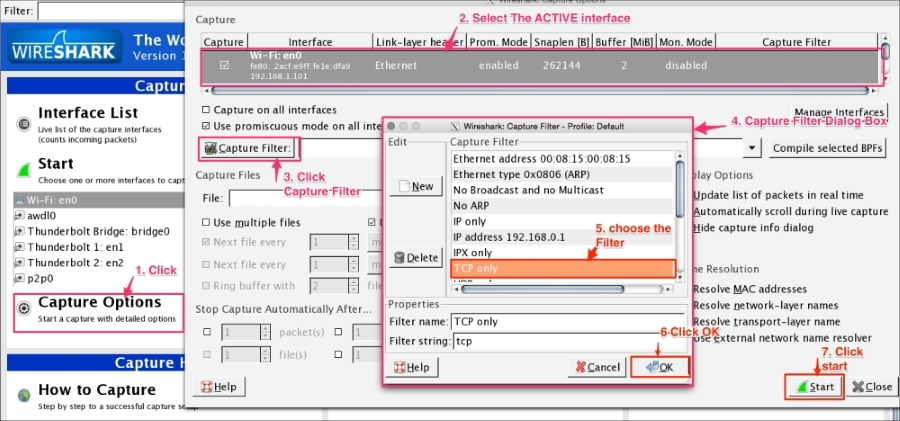 The capture filter options