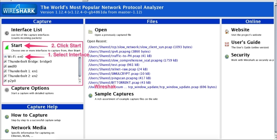 Capturing packets with Start options