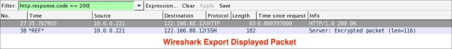 Exporting the displayed packet