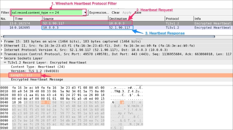 Heartbleed Wireshark analysis