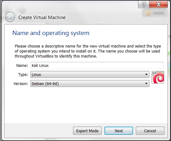 Installing Kali on a virtual machine from the ISO image