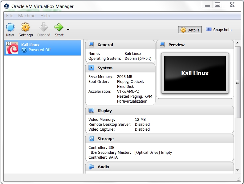 Installing Kali on a virtual machine from the ISO image