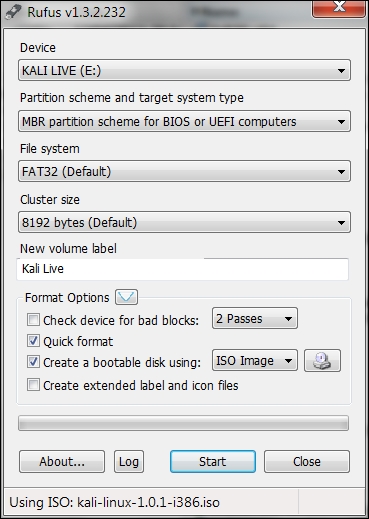 Installing Kali on a USB disk