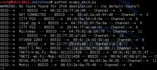 Wireless SSID finding and wireless traffic analysis by Python