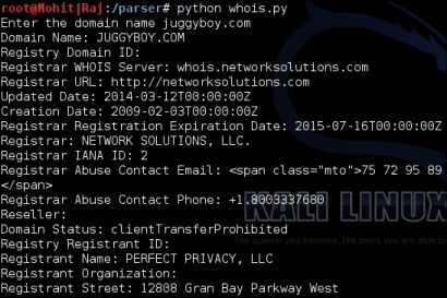 Information gathering of a website from SmartWhois by the parser BeautifulSoup