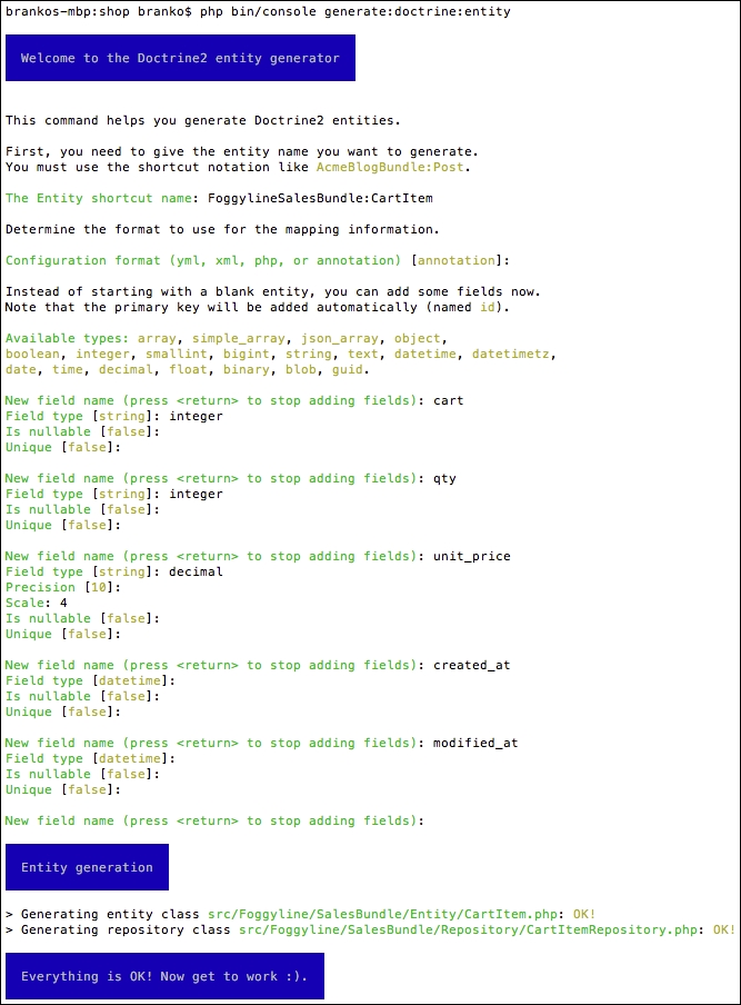 Creating the cart item entity